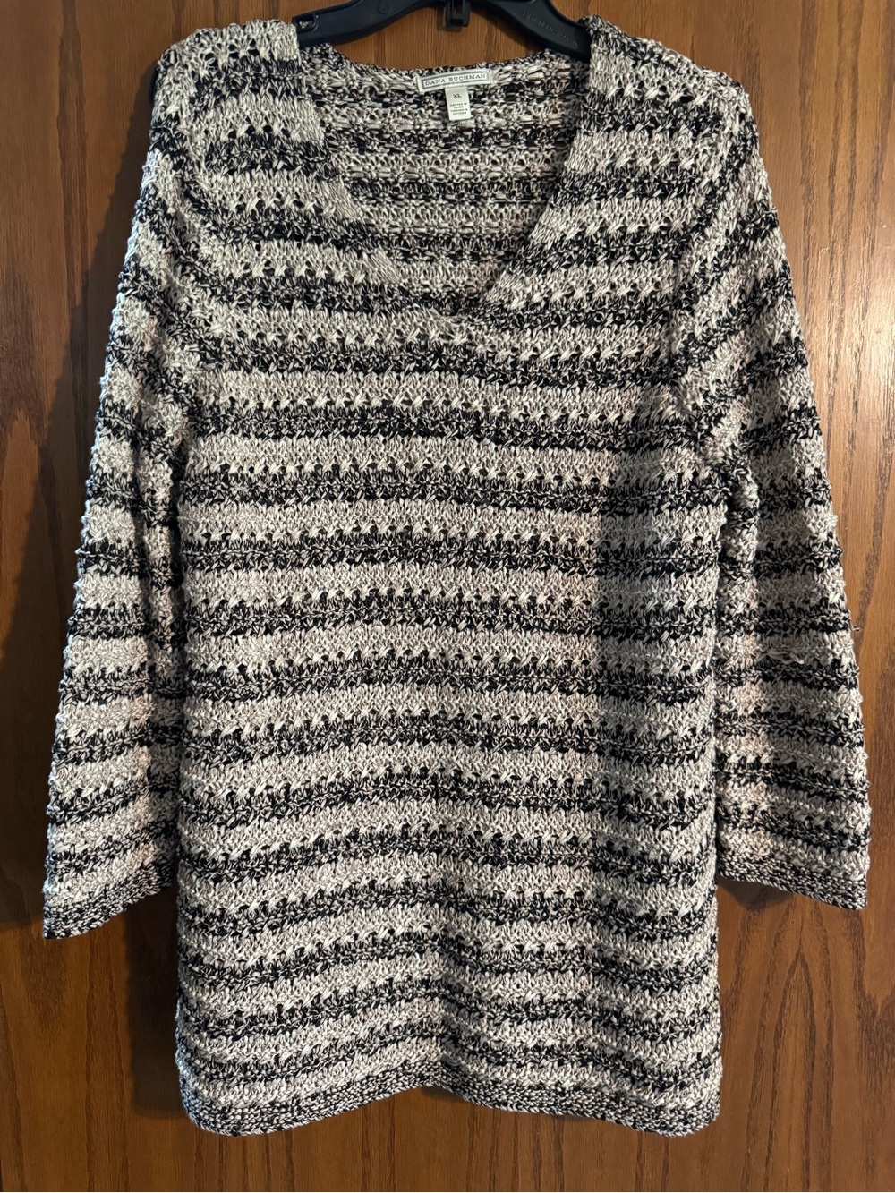Dana Buchman Striped V-Neck Sweater in Black and Cream